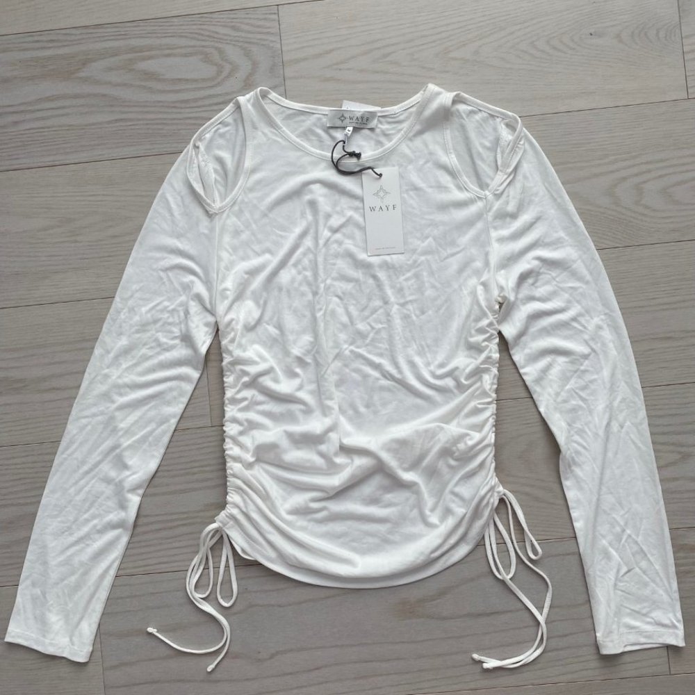 WAYF Cold Shoulder Long Sleeve Top White